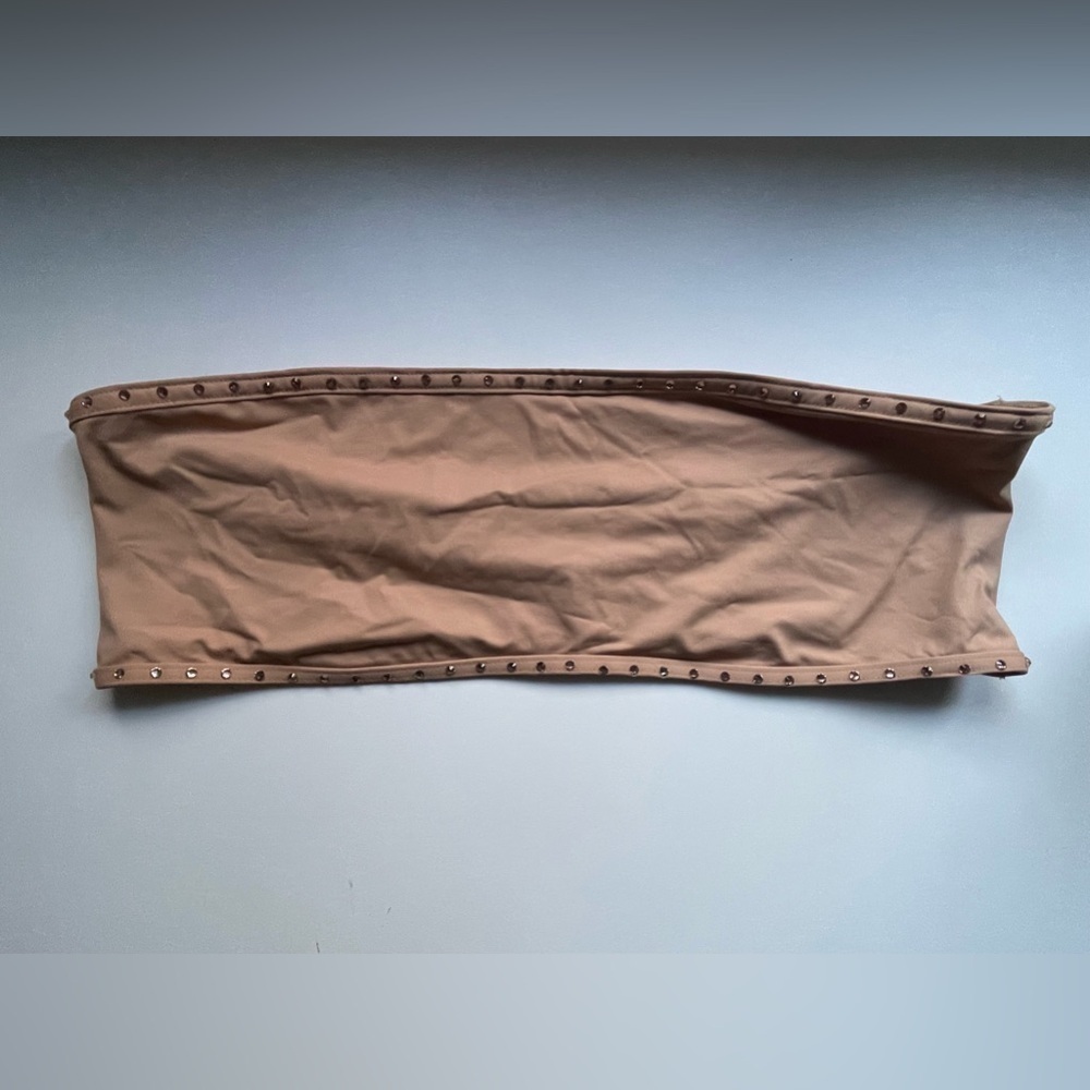 SKIMS Rhinestone Swim Bandeau Bikini Top in Ochre Women’s Sz 3X NWT Swimwear